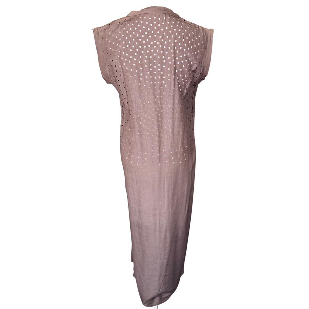 Matta Women's Brown Cotton Silk Eyelet Back Sleeveless Maxi Shift Dress Large - Picture 2 of 12